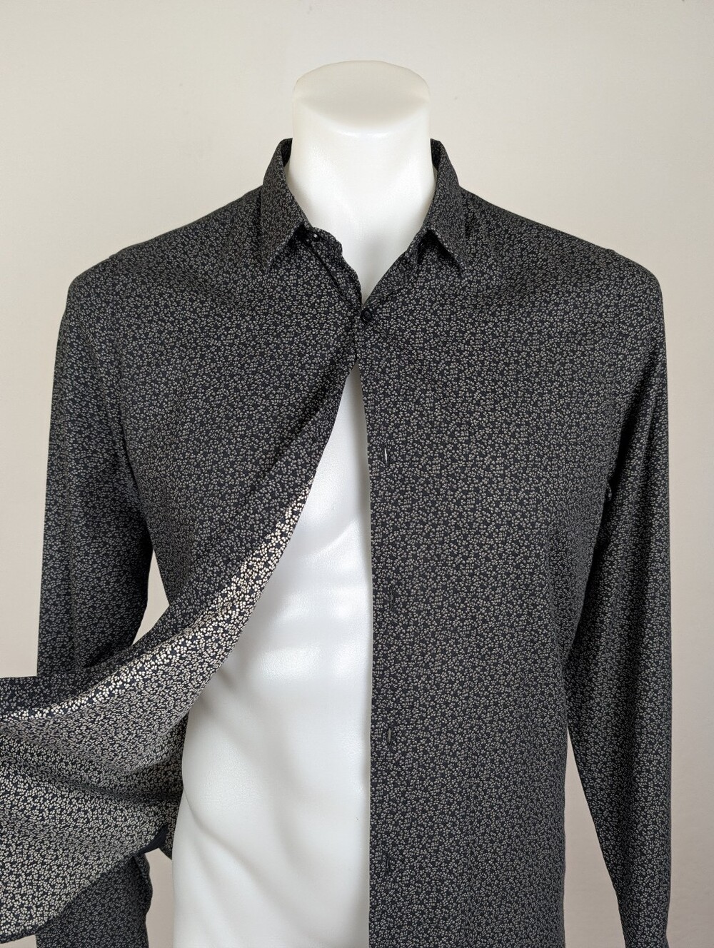 The Kooples Black Micro-Print Long Sleeve Dress Shirt w/ Skull Cuff Buttons